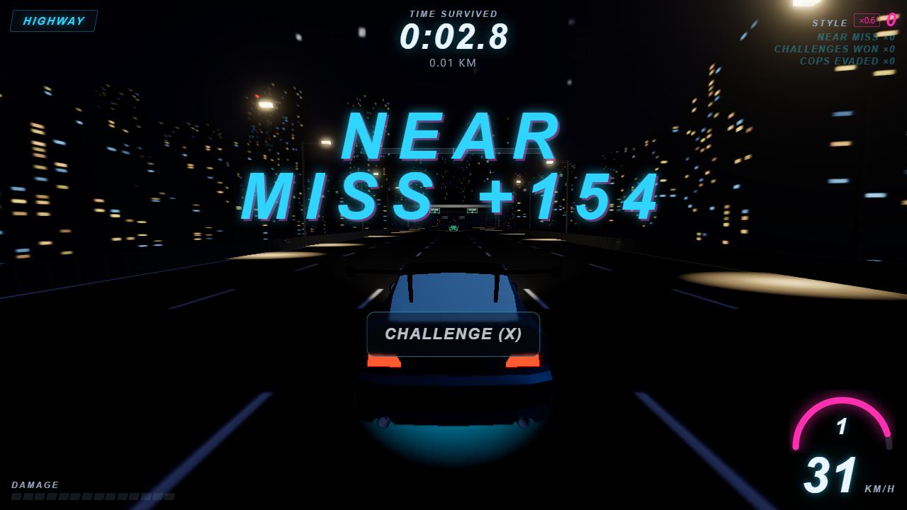 Rival racer encounter on a night-city highway
