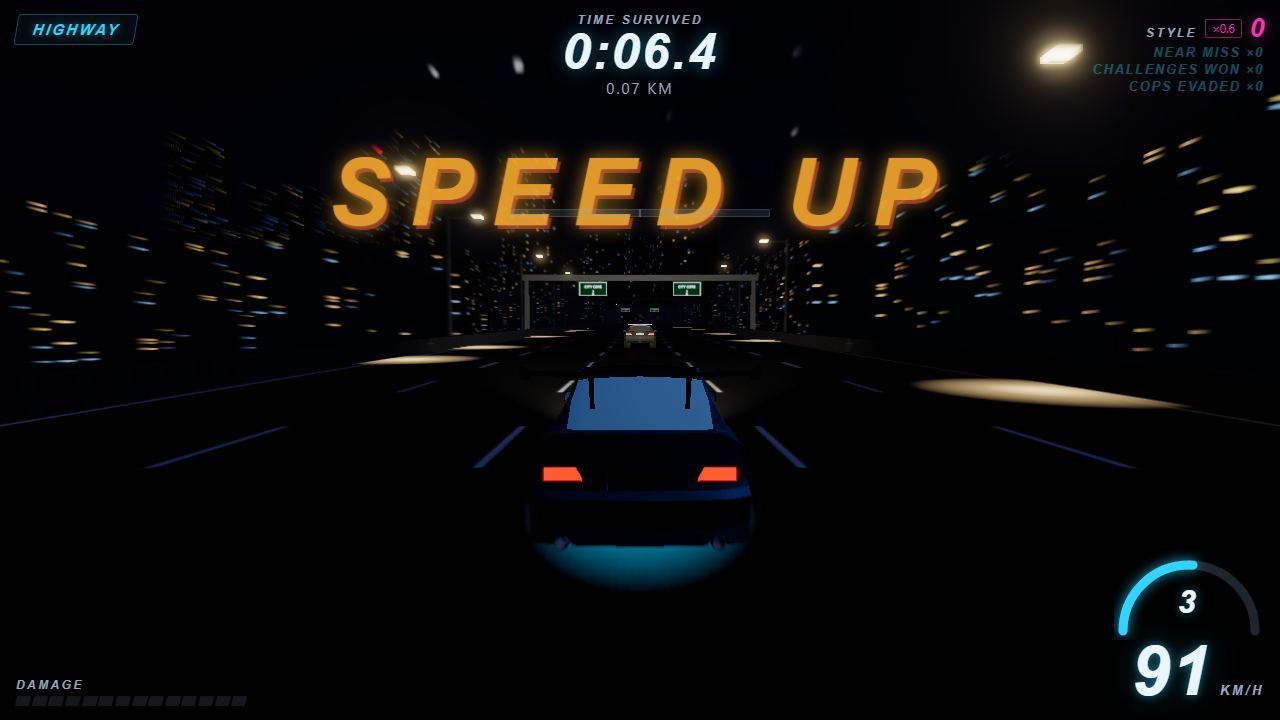 Cop car pursuit through night-city streets